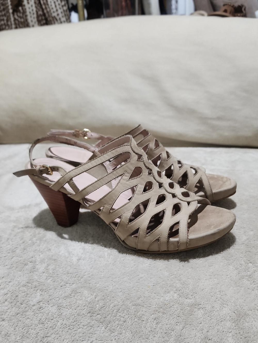 Stuart Weitzman Tan Suede Cutout Slingback Heel